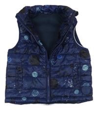 Tmavomodrá šušťáková zateplená vesta s vesmírom Mothercare
