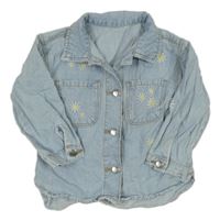 Svetlomodrá ľahká rifľová bunda s kvietkami