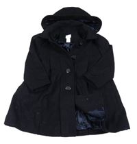 Tmavomodrý flaušový podšitý kabát s kapucňou Monsoon