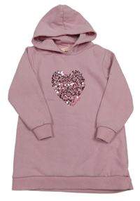 Světlerůžová dlouhá mikina se srdíčkem z flitrů a kapucí Board Angels