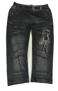 Černé legíny riflového vzhledu s dívkou a potiskem pásku 