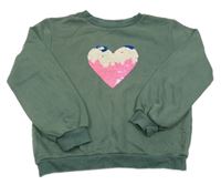 Tmavozelená mikina so srdcem z flitrů H&M