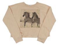 Svetloružová crop mikina s koňmi H&M