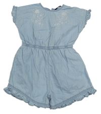 Světlemodrý lehký kraťasový overal s vyšitými kytičkami George