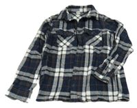 Tmavomodro-bielo-okrová kockovaná košeľová bunda Yigga