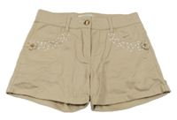 Béžové plátěné kraťasy s perličkami 