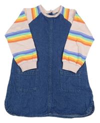 Tmavomodro-růžové riflovo/teplákové šaty s pruhy Next