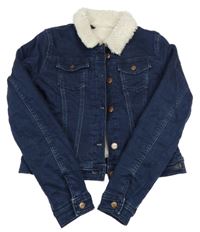 Tmavomodrá riflová zateplená crop bunda 