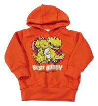Červená mikina s dinosaury a kapucí 