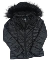 Čierna šušťáková prešívaná zimná bunda s kapucňou New Look