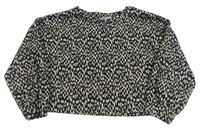 Černo-béžové vzorované žebrované úpletové crop triko Matalan
