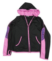 Čierno-ružová športová prepínaci crop mikina s pruhmi a kapucňou Destination