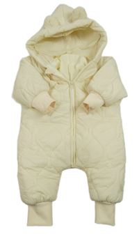 Smotanová šušťáková zimná kombinéza s kapucňou