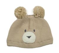 Nové - Béžová pletená čapica s bambulkami - medvedík Next