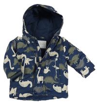 Tmavomodrá šušťáková zimná bunda s dinosaurami a kapucňou Primark