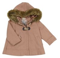 Světlerůžový flaušový zateplený kabát s kapucí F&F