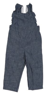 Modré plátěné podšité laclové kalhoty s volánky 