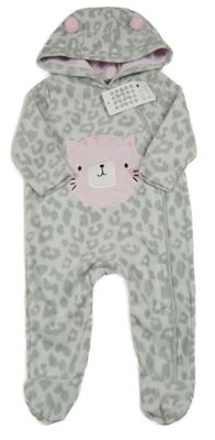 Nové - Šedo-světlerůžová vzorovaná fleecová kombinéza s kočkou a kapucí Watch me grow