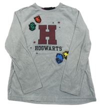 Sivé zamatové pyžamové tričko s nápisem Harry Potter