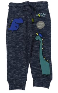 Nové - Tmavodré melírované tepláky s dinosaury Nutmeg