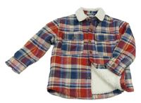 Modro-červeno-pudrová kostkovaná zateplená košilová bunda Next