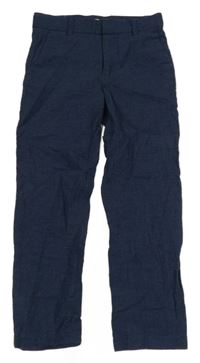 Tmavomodro-modré vzorované spoločenské ľanové nohavice H&M