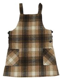 Hnedo-béžovo-smotanové kockované vlnené šaty Primark