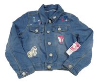 Nové - Modrá rifľová crop bunda s jednorožcom Nutmeg