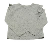 Sivé rebrované tričko s bodkami a volánikmi Primark