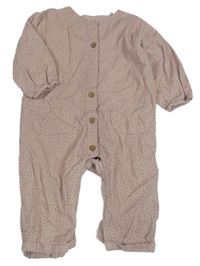 Světlerůžový manšestrový kalhotový overal s puntíky Next