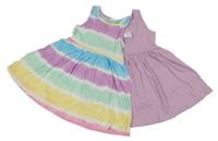 Nové - 2x - Lila + barevné pruhované bavlněné šaty F&F