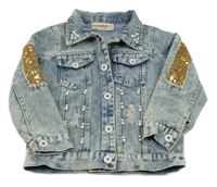 Svetlomodrá rifľová bunda s vyšúchaním a korálkami Peacolate