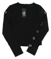 Nové - Čierne rebrované crop tričko so cvokmi  New Look