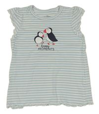 Bielo-tyrkysové pruhované tričko s tukenem Topomino