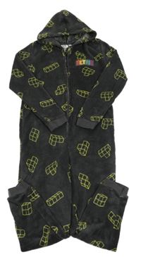 Šedá chlupatá kombinéza tetris s kapucí 
