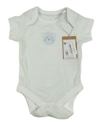 Nové - Bílo-světlemodré pruhované body s medvídkem Mothercare