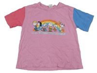 Světlerůžovo-modro-růžové tričko se Snoopym 