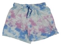 Modro-bielo-ružové batikované plátenné kraťasy s nápisom H&M