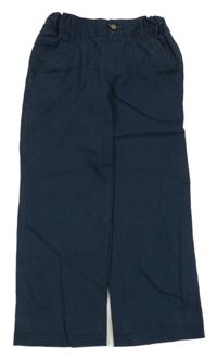 Tmavomodré chino lněné slavnostní kalhoty M&S