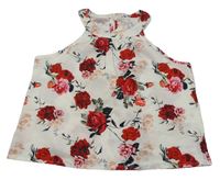 Smetanový halenkový crop top s růžemi 