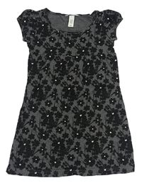 Tmavošedo-čierne kvetované melírované šaty zn. H&M
