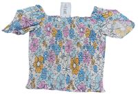 Smotanové kvetované melírované žabičkové crop tričko M&S