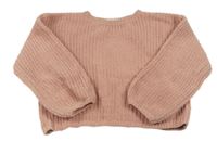 Pudrový rebrovaný žinylkový oversize crop sveter H&M