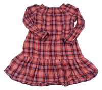 Růžovo-červeno-tmavomodré kostkované šaty H&M