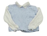 Světlemodro-biely žebrovano/vzorovaný sveter s golierikom Rock-a-Bye Baby