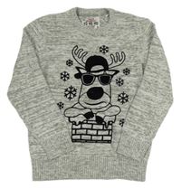 Sivo-biely melírovaný sveter so sobom a vločkami C&A