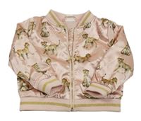 Světlerůžový saténový jarní crop bomber s leopardmi a zlatým pruhom H&M