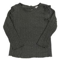 Tmavosivé melírované rebrované tričko s volánikmi LC WaIKIKI