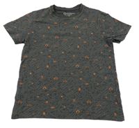 Tmavošedo-šedé vzorované tričko s ovladači a sluchátky PRIMARK