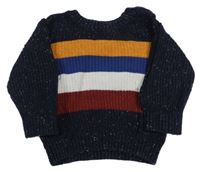 Tmavomodrý melírovaný rebrovaný sveter s pruhmi Nutmeg